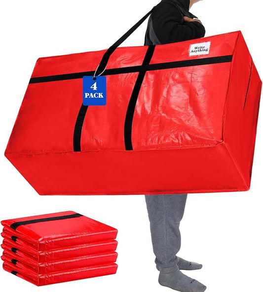 Windyun 4 Pack 57 Gallon Extra Large Moving Bags XXL Heavy Duty Storage Bag with Strong Zipper Handle Jumbo Big Tote Box Foldable for College Dorm Travel Clothes Duffle Blanket Pillow(Red) by Windyun