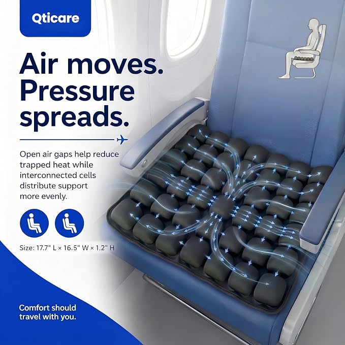 Airplane Seat Cushion, Inflatable Travel Cushion for Long Flights, Portable Travel Seat Cushion with Built-in Press Pump - Image 4