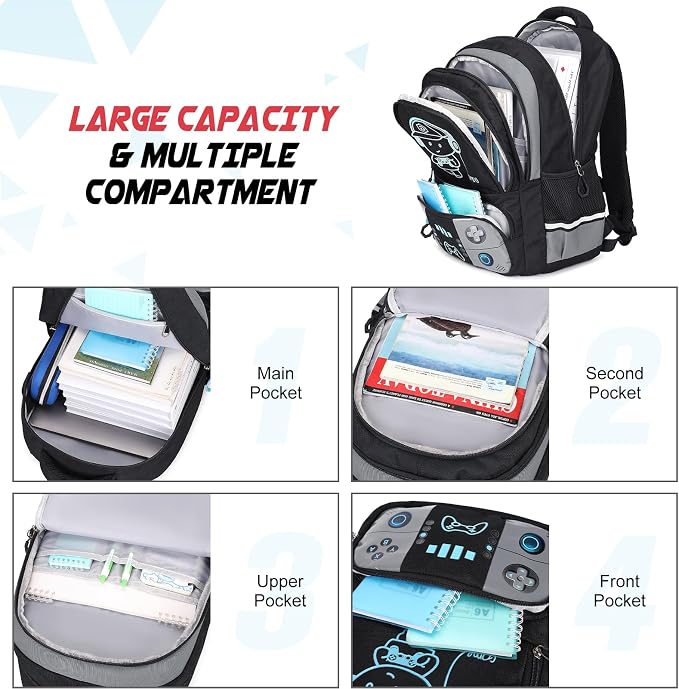 Bevalsa Backpack for School Boys, Cool Luminous Gamer Boys Schoolbag with Lunch Box & Pencil Case Set for Kids Teens Elementary Middle School, Bookbag Glow In The Dark(Black Backpack) - Image 4