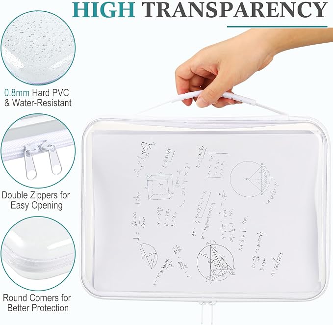 Sanwuta 4 Pcs Clear Hard Zipper Case with Handle Office Storage Cases Hard Plastic Pouches Transparent Bins for Crafts, Snacks, Cosmetics, Puzzles(12.6 x 9 x 2 Inches,White) - Image 3