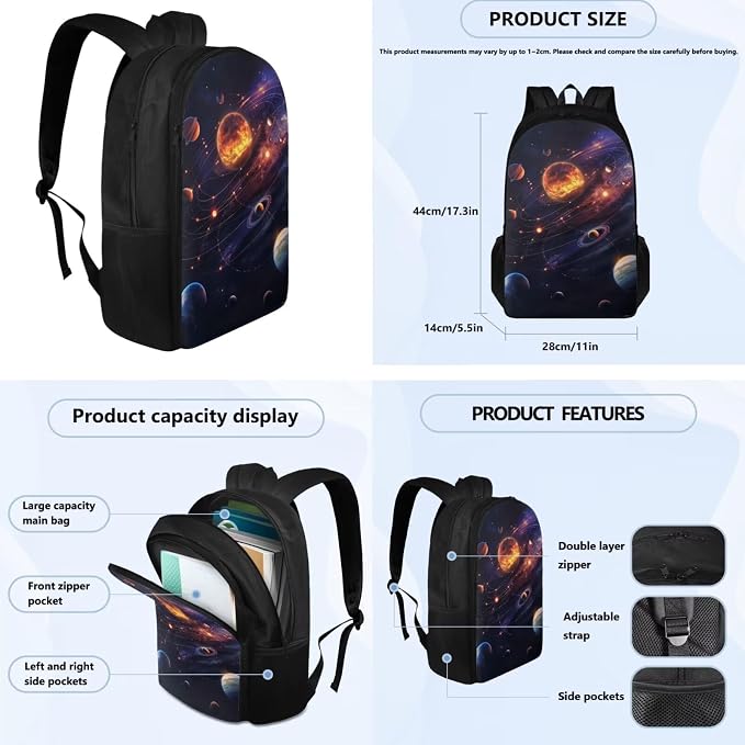 Space Galaxy Backpack for Boys Girls Backpack with Lunch Box Water Bottle Carrier with Strap and Soft Pencil Case 4PCS Set Bookbag with Compartments 17 inch Sturdy School Bag with for Kids - Image 4