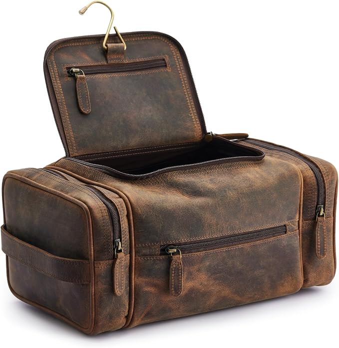 NomadCraftsCo. Extra Large Leather Toiletry Bag for Men - Premium Leather Men's Toiletry Bag for Travel, Dopp Kit, Pouch, Large Travel Organizer by NomadCraftsCo