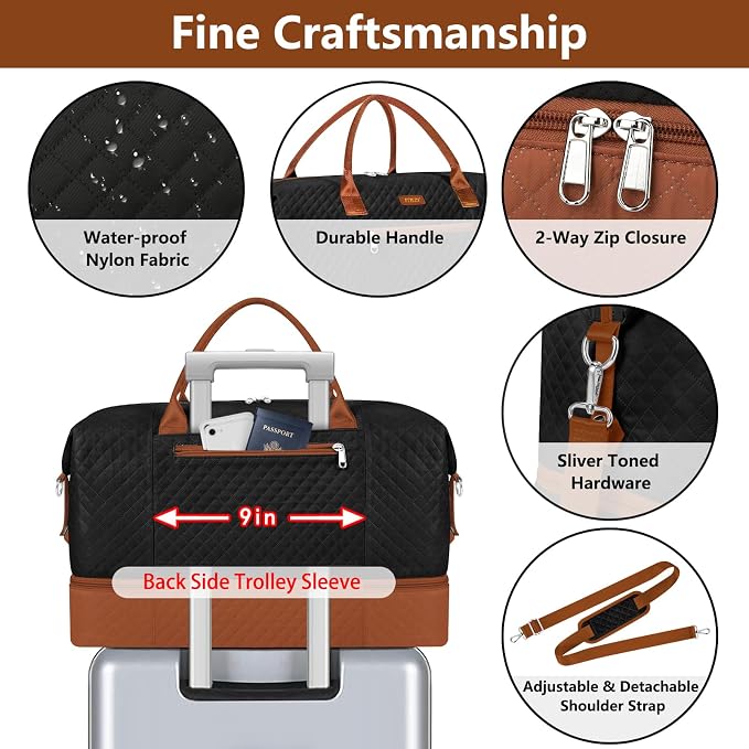 ITIEZY Weekender Overnight Bag for Women - Large Travel Duffel Bag with Shoe Compartment, Gym Duffel Bag Hospital Bag Carry On Tote Bags for Airplanes with Crossbody Bag Toiletry Bag 3Pcs Set - Image 4