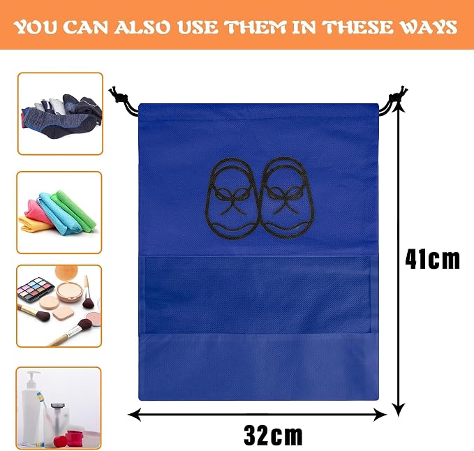 Kuber Industries Shoe Cover | Travel Shoe Storage Bags | Non-Woven Storage Bag | Shoe Cover with Drawstring | Shoe Organizer with Clear window | Pack of 6 | Multi - Image 3