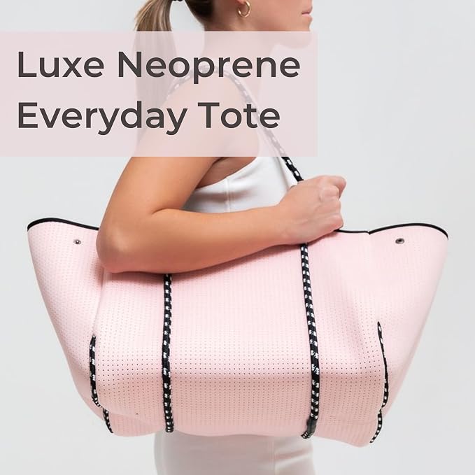 POPUPS Large Neoprene Tote Bag for Women – Stylish Work, Beach, Travel Bag with Pockets, Rope Handles with Zipper Pouch (Pretty Pink II) - Image 2