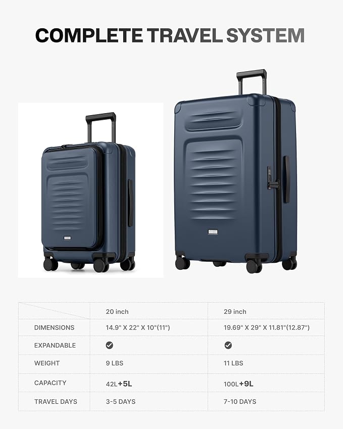 Coolife Luggage Sets Checked Suitcases - 2 Piece, Travel Carry on with Spinner Wheels, Expandable Hardside Large Suitcase with TSA Lock,20+29 Inch Blue - Image 7