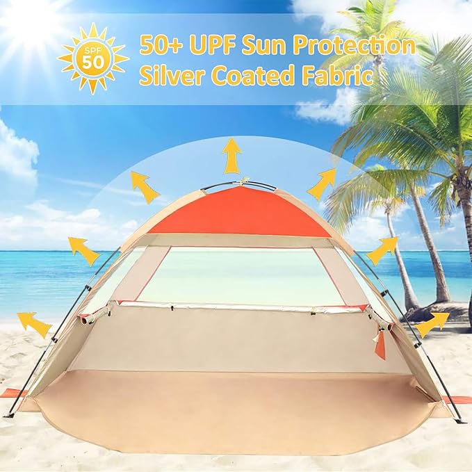 Gorich Beach Tent Sun Shelter for 3/4/6/8/10 Person with UPF 50＋ UV Protection, Lightweight & Easy Setup Beach Shade Canopy, Portable Beach Shade Tent Beach Cabana - Image 2