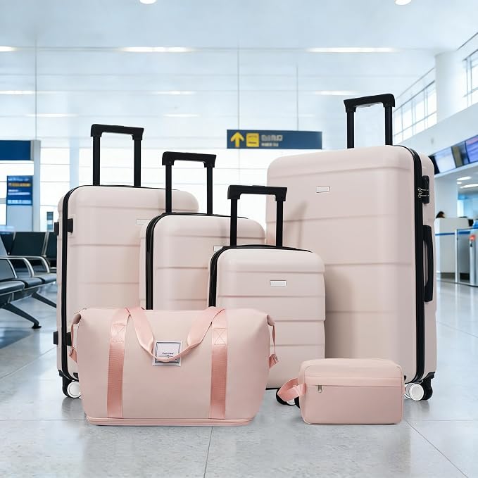 6 Piece Luggage Set Hard Shell - Light Pink Traveling Suitcases with Spinner Wheels and Duffel Bags for Family Travel, Durable Carry On Luggage Sets with Lock for Women and Girls - Image 8