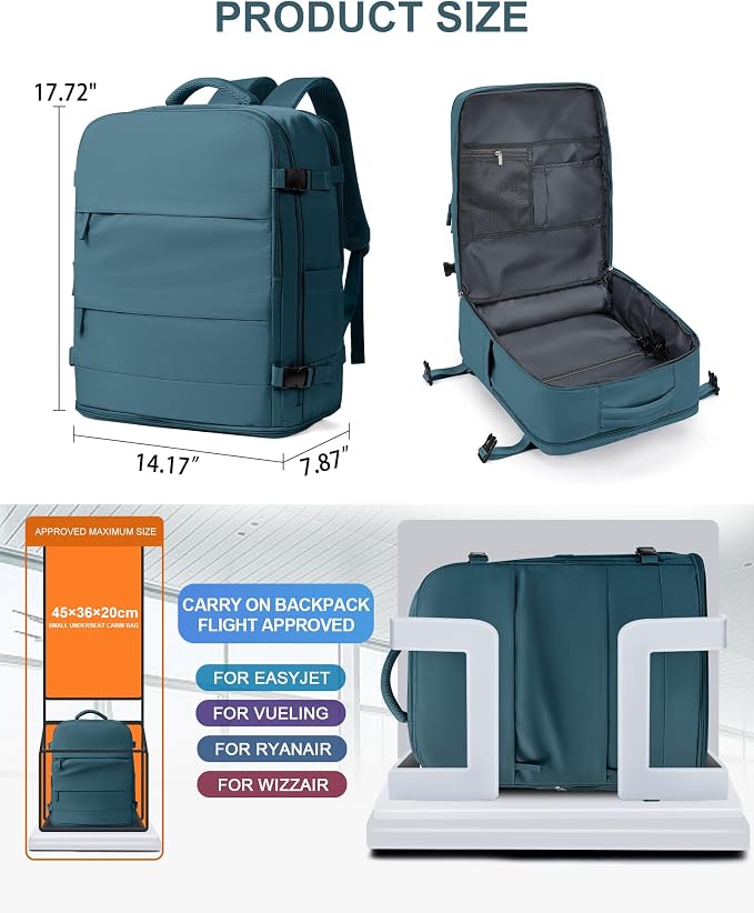 coowoz Large Travel Backpack Carry On for Women Man Waterproof Gym Backpacks Mochila de Viaje Travel Bag Essentials Teacher Personal Item Backpack Rucksack Airplane Accessories Must Haves Peacock Blue - Image 4