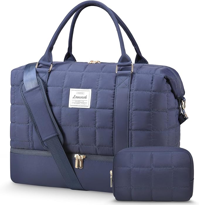 LOVEVOOK Puffer Weekender Bags for Women with Shoe Compartment, Carry On Overnight Bag, Hospital Bag for Labor and Delivery, Gym Duffel Bag with Wet Pocket,2Pcs Set by LOVEVOOK
