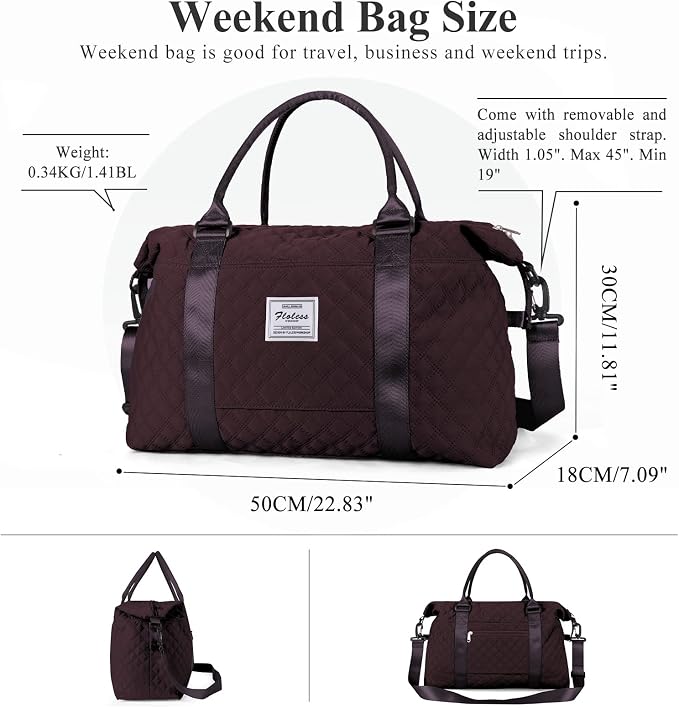 Travel Duffel Bag, Carry On Overnight Weekender Bags for Women | Travel Bag with Wet Pocket & Trolley Sleeve, For Spirit Airlines 18x14x8 Personal Item Bag - Image 5