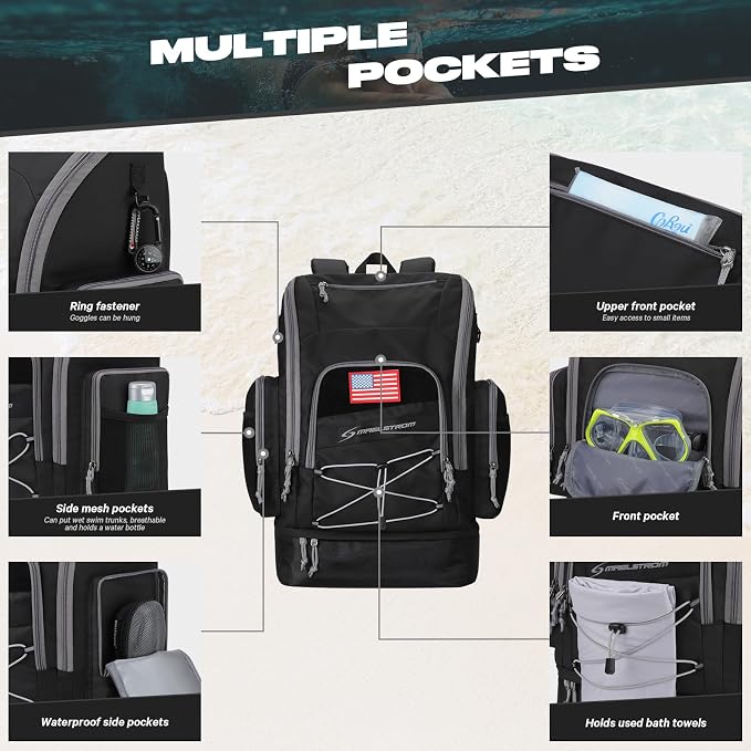 Maelstrom Waterproof Swim Backpack, Gear Sports Bag With Shoe Compartment | 35l Capacity, Durable Polyester, Ergonomic Back Padding, Lightweight. Ideal For Swimming, Snorkeling, Kayaking, Gym, Travel - Image 3