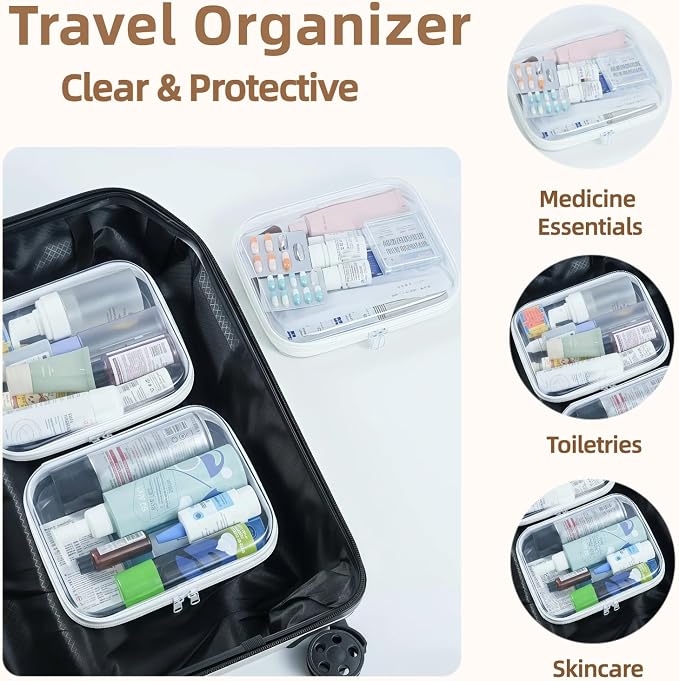 3-Pack Medium Clear Hard Shell Zipper Pouches, Clear Zipper Bags, Hard Case Pouches for Purse & Diaper Bag Organizer,and Travel Essentials (3M - Image 5
