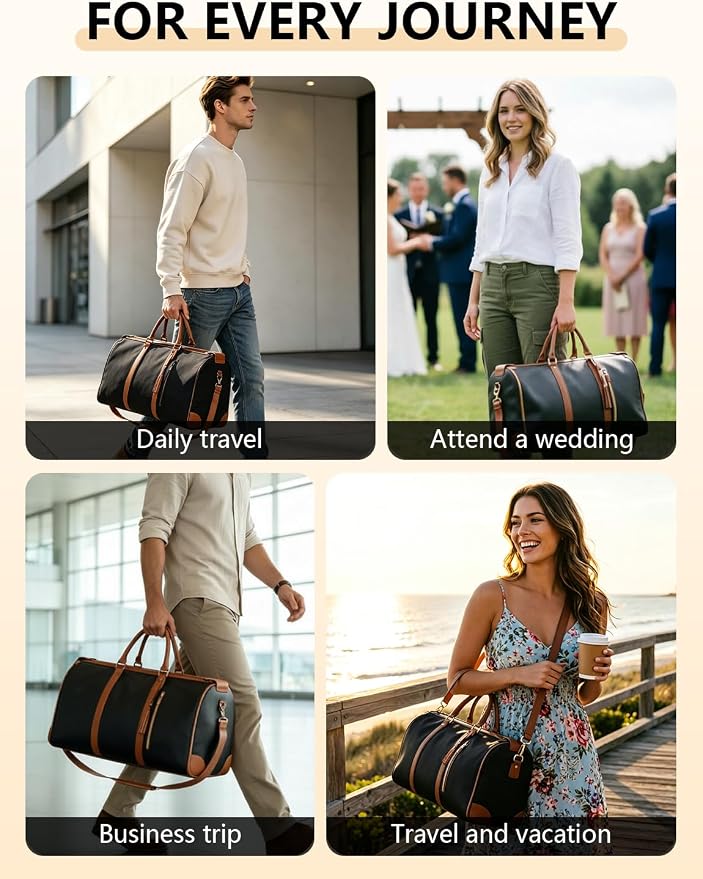 2 in 1 Convertible Garment Duffle Bags for Travel 45L Waterproof Carry on Duffle Bag for Men & Women with Shoe Lmproved Zipper and Reinforced Straps Suitable for Business & Weekend Trips Black - Image 8