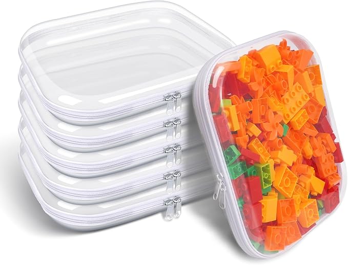 Clear Hard Plastic Zipper Case,Transparent Double Zippers Hard Pouch with 6pcs,Portable Travel Organizer Bin for Toy Storage by Unknown