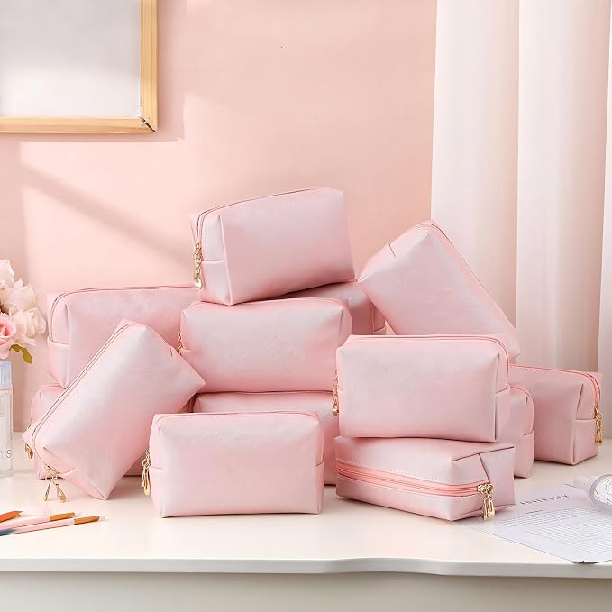 20 Pcs Preppy Makeup Bags PU Leather Cosmetic Pouch with Zipper Waterproof Make up Bags Toiletry Beauty Container for Women Bridal Shower Favors End of the Year Teacher Gifts(Rose Gold) - Image 7