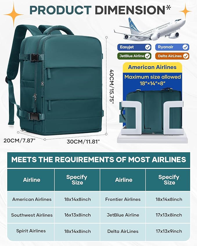 coofay Travel Backpack Carry on Flight Approved Mochila De Viaje Carry on Backpack for Airplanes Spirit Airlines Personal Item Travel Bag Traveling Backpack for Women Men Travel Essentials - Image 3