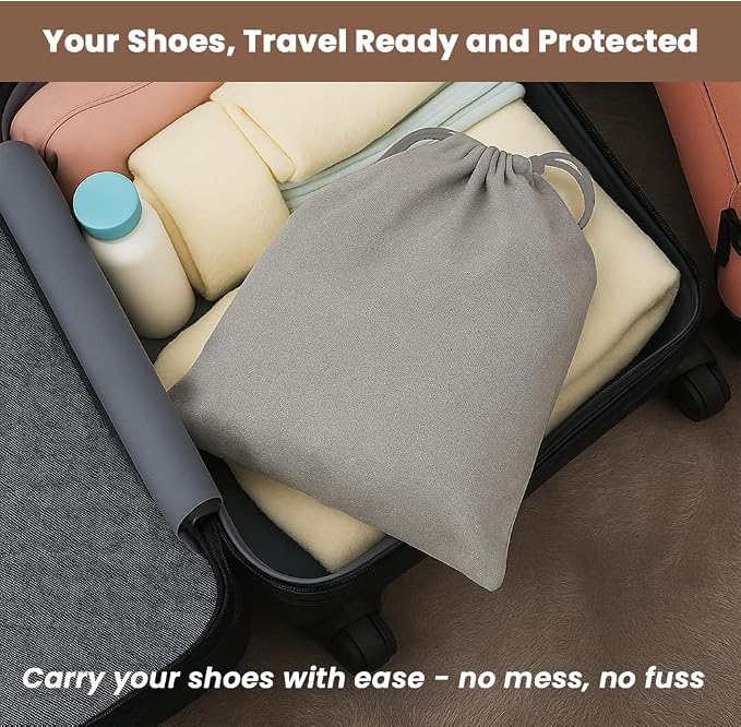 LFH Cotton Rich Shoe Storage Bags with Drawstring, Dustproof Breathable Reusable Organizer, Perfect For Travel, Dorm, Hotel, College, Gym, Easy to Carry, Machine Washable 8"x17" (Pack of 4) - Grey - Image 2