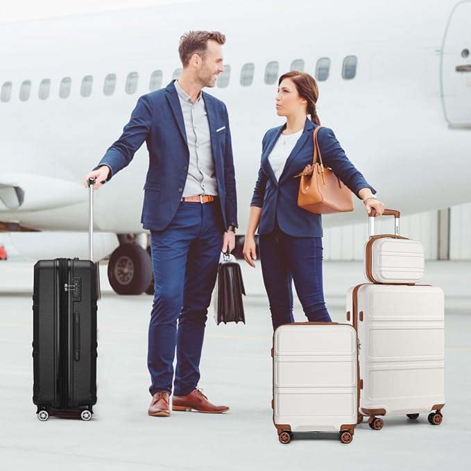 Kono Luggage Set 3 Piece Carry On Hardside Luggage with Spinner Wheels | Lightweight PC+ABS Carry On Suitcase with TSA Lock Cream White - Image 7