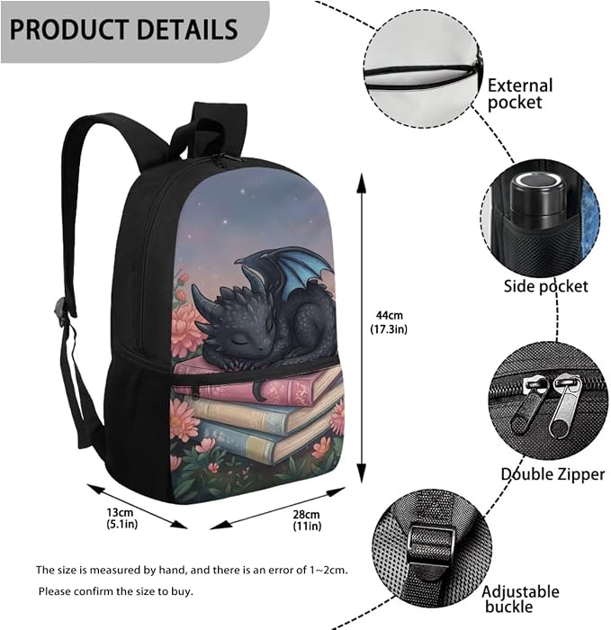 Cute Dragon Backpack Boys Girls Elementary School 4 Piece School Bag Set with Lunch Box and Water Bottle Holder Ages 6 7 8 9 10 11 12, Lightweight Waterproof Bookbag - Image 3