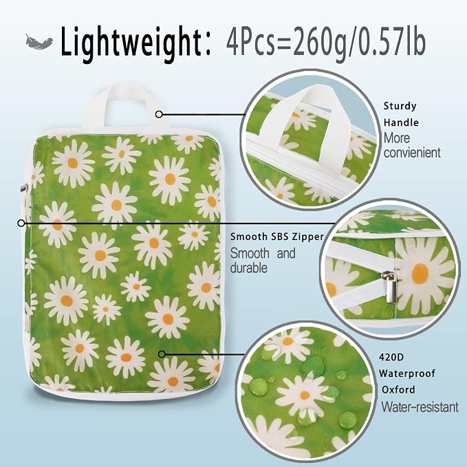 4 Pcs Compression Packing Cubes, Packing Cubes for Travel, Waterproof Luggage Organizer Bags Set, Cute Packaging Cubes for Women Kids Backpack Carry-Ons - Image 4