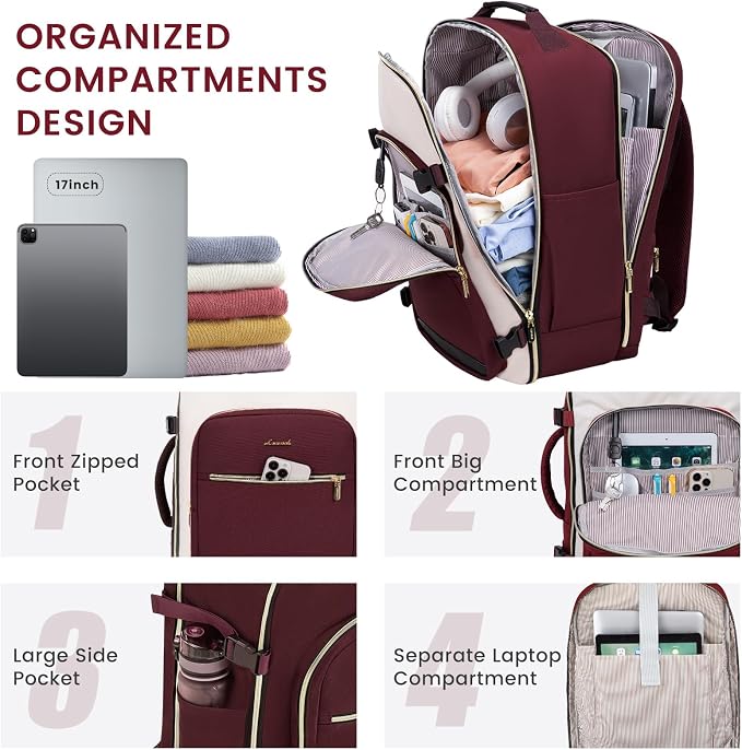 LOVEVOOK 40L Large Travel Backpack for Women Men, 17 Inch Carry on Backpack for Traveling on Airplane, Personal Item Travel Bag Airline Approved, Business Causal Weekender Backpacks - Image 4