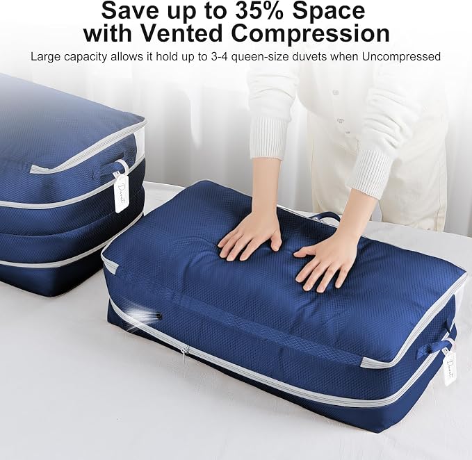 Comforter Storage Bag - Large Capacity Bedding Storage Bags Ultra Space Saving Self Compression Organizer, Washable Compression Bags for Storage Comforter Blanket Duvet, 2-Pack, Navy Blue - Image 3