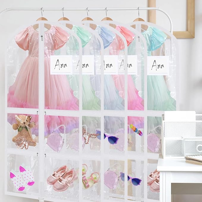 Geelin 14 Pcs Garment Bags for Dance Costumes PVC Clear with Zippers 20 x 40 Inch Garment Bag with Pockets Dance Costume Organizer Carrier for Storage Cover for Adult(Translucent White) - Image 7