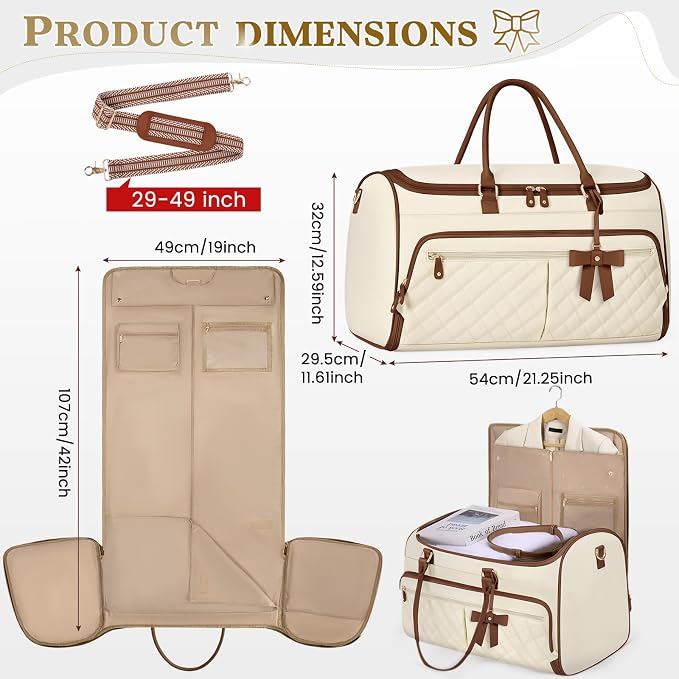 RAINSMORE Garment Bags for Travel Women Convertible Garment Duffle Bag for Hanging Clothes, Large Carry On Garment Bag with Shoe Bag & Wet Pocket, Foldable Dress Suit Business Travel Weekender Bags - Image 6