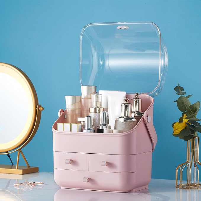 Large Makeup Organizer w Drawers Beauty Organizer Makeup Box Holder Vanity Organization Desk Countertop MakeUp Organizers Bathroom Counter Organizer Skincare Cosmetic Case Stand Dustproof Lid Gift - Image 4