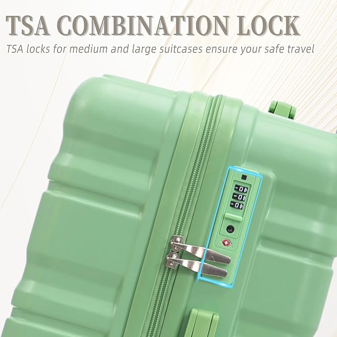 Hardshell Luggage Sets, Lightweight Stripes Suitcases with Spinner Wheels, Green-181 - Image 5