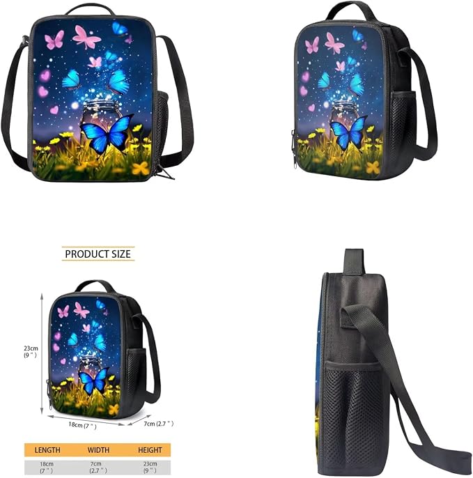 Butterfly Backpack for Girls Kids Backpack with Lunch Box Water Bottle Holder with Strap and Aesthetic Pencil Case 4PCS Set Cute Bookbag with Front Pocket for School Teens 17 inch School Bag - Image 4