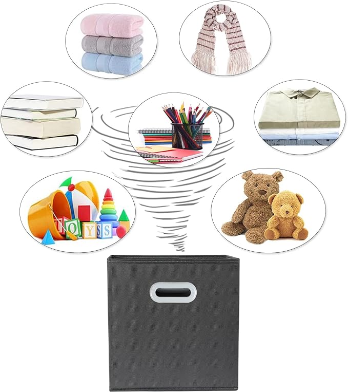 Fabric Cloth Storage Bins,Fabric Cube Organizer with Dual Handles Foldable Cube Storage Baskets for Home Bedroom Storage,Set of 3, Gray - Image 3