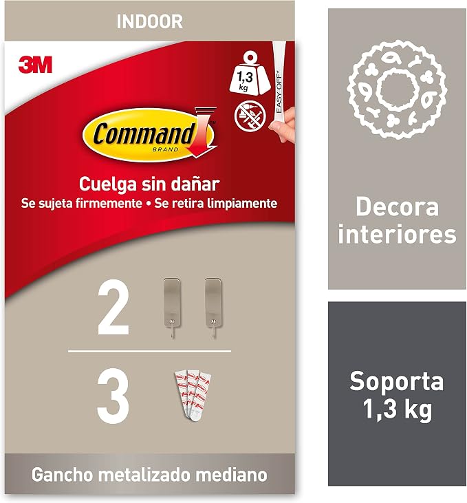 Command Decorative Hook, Brushed Nickel, Indoor use - 2 Metal Medium Hooks and 3 Adhesive Strips - Hang Jackets, Purses, Handbags, Backpacks, Hats, Scarves, Dog Leads - Organise Damage Free by Unknown