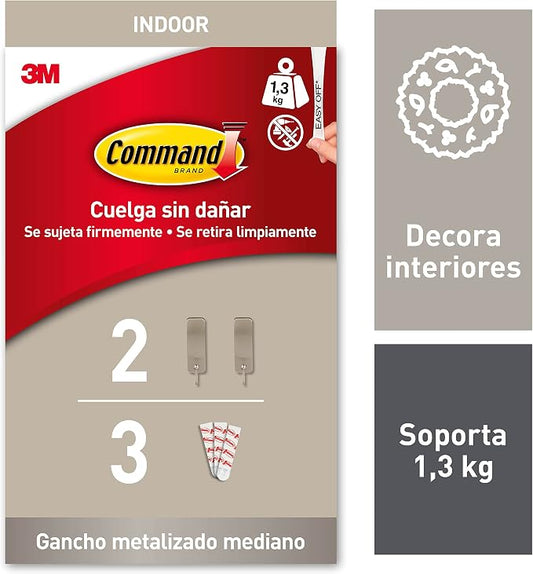 Command Decorative Hook, Brushed Nickel, Indoor use - 2 Metal Medium Hooks and 3 Adhesive Strips - Hang Jackets, Purses, Handbags, Backpacks, Hats, Scarves, Dog Leads - Organise Damage Free by Unknown