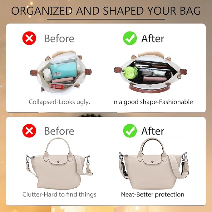 Soft Nylon Purse Organizer Insert for Longchamp Le Pliage Energy S Handbag,Lightweight Luxury Long Champ Small Handbag with Cup Holder,Zipper Bags Inner Linner with 7 Deepened Pockets,S/Beige - Image 4