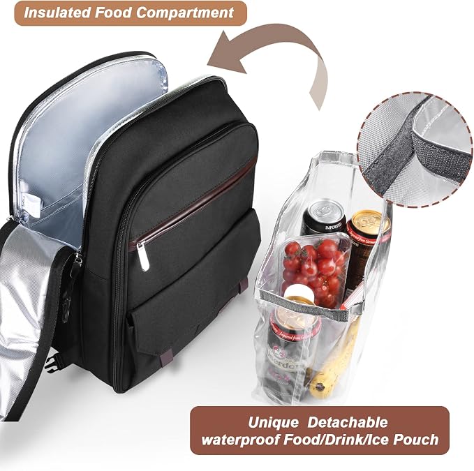 Sunflora Insulated Picnic Backpack for 2 Person Bag with Cooler Compartment, Wine Pouch, Blanket and Stainless Steel Cutlery Set for Couple, Lovers and Friends (Black) - Image 6