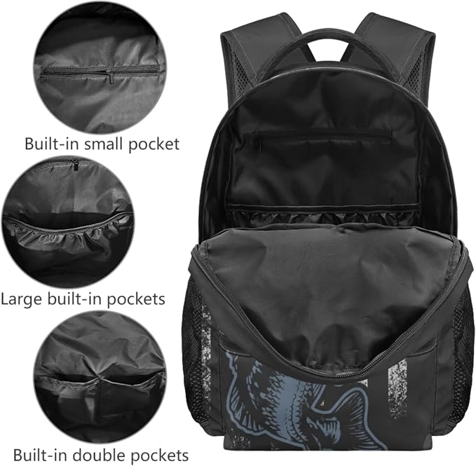 USA Flag Bass Fishing Boys Backpack Set 4-Piece, Patriotic Bookbag with Lunch Box Pencil Case for Elementary School Kids, Water Resistant School Bag for Ages 6-12, Grades 1-5 - Image 3