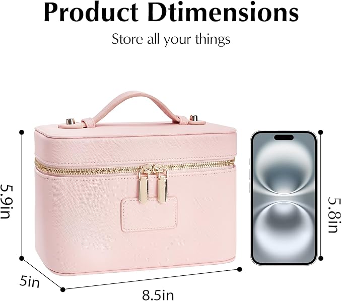 Makeup Case for Women, Leather Makeup Bag Cosmetic Case with Removable Divider, Large Capacity Waterproof Portable Travel Toiletry Make up Organizer Case - Image 2