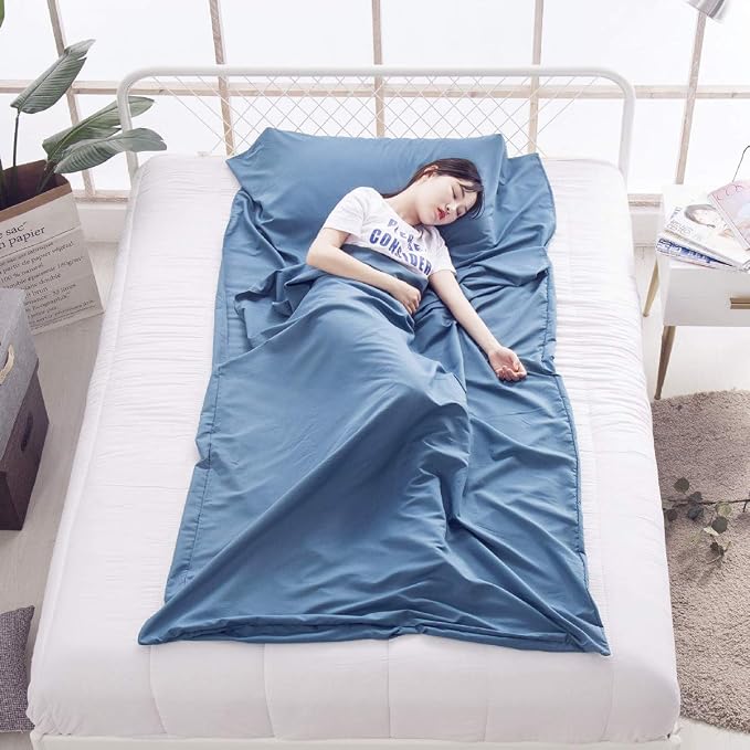 Lightweight Sleep Sack, Compact Sleeping Bag Liner Travel Sheets for Hotel | Soft Breathable Adult Sleep Sack, 4 Season Travel Sheet for Hostel Camping Backpacking Hiking, Machine Washable, 3 Sizes - Image 9