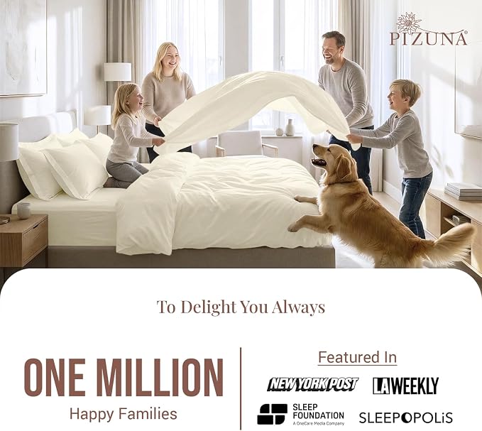 Pizuna Pure 100% Long-Staple Cotton Duvet Cover + Sheet Set Full, Luxurious 400 Thread Count Long Staple Cotton, Soft Sateen Weave Bedding Set (Ivory) - Image 2