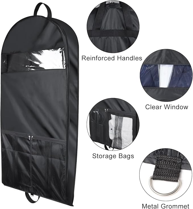 Univivi Garment Bags for Travel and Storage 43" Hanging Suit Bag Clear Suits Cover with Mesh Pockets for Coat, Shirt, Jackets, dresses - Image 4