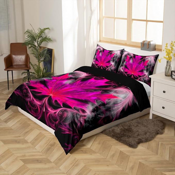Cannabis Leaf Comforter Cover Purple Marijuana Decor Duvet Cover Boho Exotic Marijuana Weed Leaves Hippie Bedding Set for Adult Women Girls Bohemian Purple Trippy Leaves Soft Luxury Bedspread, Queen - Image 2