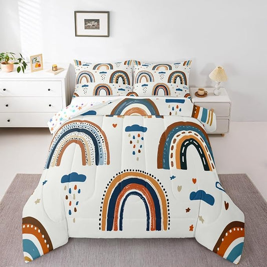 Rainbow Quilt Twin Size, Kawaii Cartoon Cloud Duvet Insert For Girls Kids Boys Children Bedroom,Iridescent Stripes Girly Comforter Set Colourful Cute Love Heart Down Comforter With 1 Pillow Case by Erosebridal