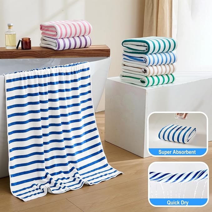 JML Microfiber Beach Towels, 6 Pack, 27" x 55", Large Bath Towel Set for Adult- Cabana Stripe - Absorbent, Quick Drying Lint-Free, No Fading for Summer Party, Pool, Sport, Yoga, Swimming, Dark Blue - Image 4