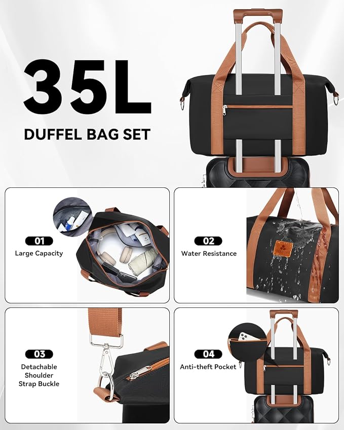 Somago 2 PieceLuggage Set (20"/24") with Duffel Bag and Toiletry Bag, Carry On Luggage Airline Approved with YKK Zipper TSA Lock ABS Hardside Luggage Spinner Wheels - Image 3
