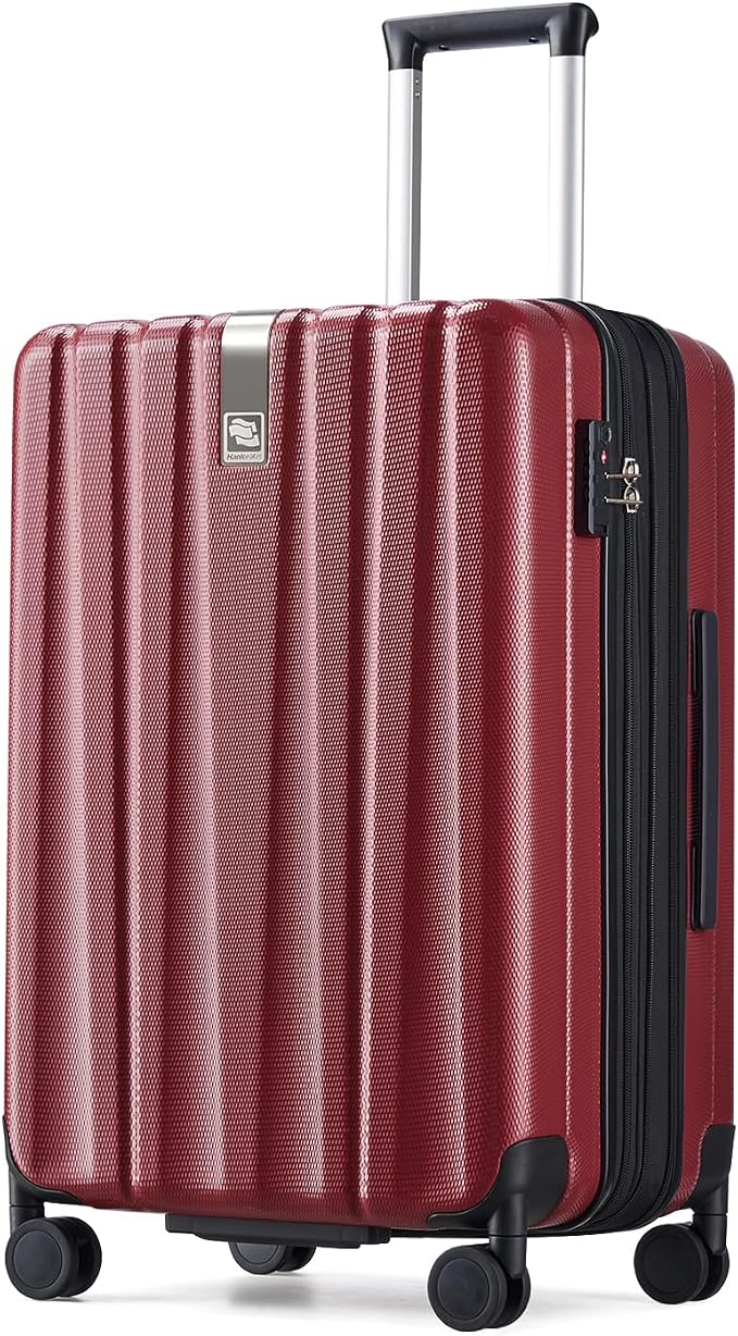Hanke 24 Inch Expandable Checked Luggage Lightweight PC Hard Case Luggage Suitcases with Wheels TSA Luggage Rolling Large Suitcase Travel Luggage Bag for Go to University(Burgundy) by Hanke