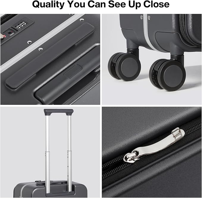 mixi 17x14x9 Carry On Luggage Underseat PC Hard Shell Suitcase Top Opening Aluminum Frame Travel Suitcases with Wheels, Rock Gray - Image 5