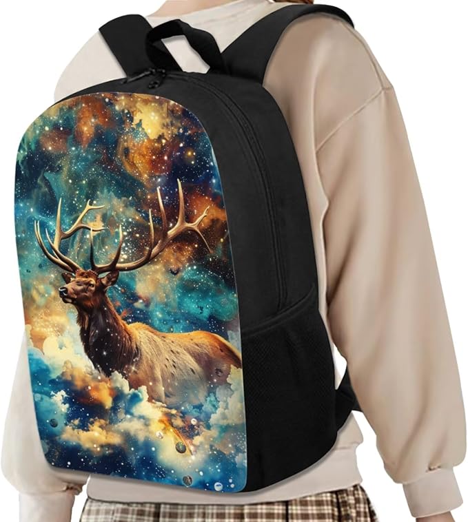 17 Inch Animal Print School Backpack And Lunch Box Set for Kids Lightweight Dreamlike Galaxy Deer Backpack for Boys Girl Sturdy School Bag with Insulated Lunchbox Pencil Case Student Bookbag - Image 2