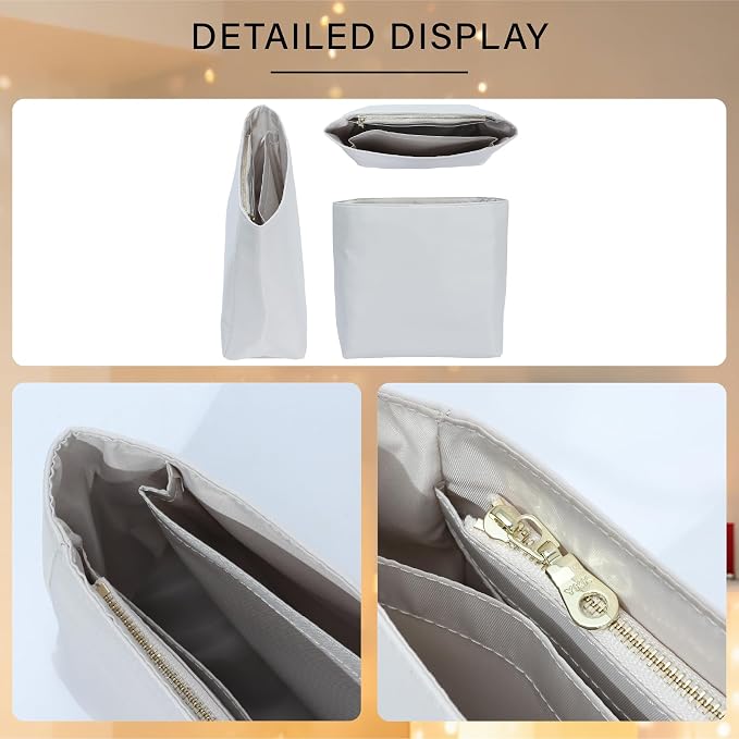 Soft Nylon Purse Organizer Insert for Longchamp Le Pliage M Backpack,Lightweight Luxury Long Champ Medium Backpack Divider Shaper,Zipper Bags Inner Linner with 4 Deepened Pockets,M/Beige - Image 7